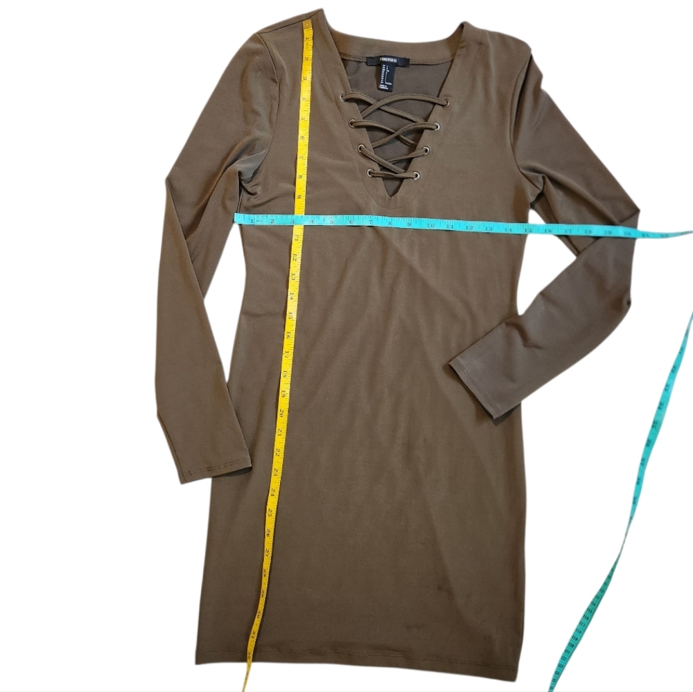 Forever 21 Dark Green Lace-Up Long Sleeve Dress Large - Picture 2 of 7